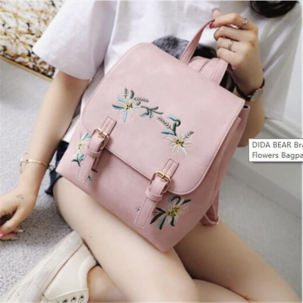 Damer Lærryggsekk Kvinnelige Skolevesker For Jenter Ryggsekk Liten Blomst Broderi Blomster Bag Pac
