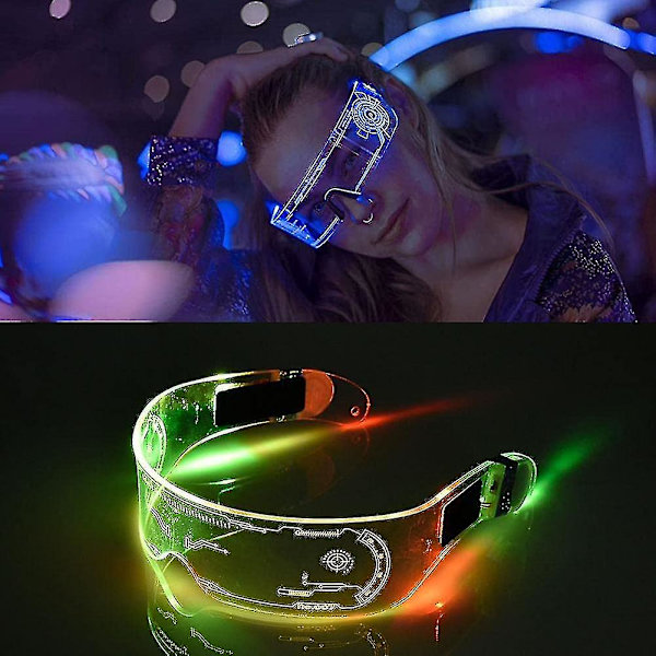 LED-lysende Briller for Voksne, LED-Visirbriller i 7 Farger, Fargede Lysende Briller