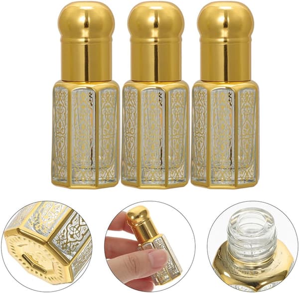 4 st 12 ml parfymdroppflaskor i glas med guldkorkar, läckagesäkra reseflaskor för eteriska oljor