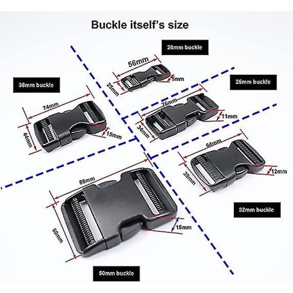 Side Release Spenner, Heavy Duty Plastspenne Klips Snaps Ryggsekk Belte Erstatning Spenne Svart 1stk