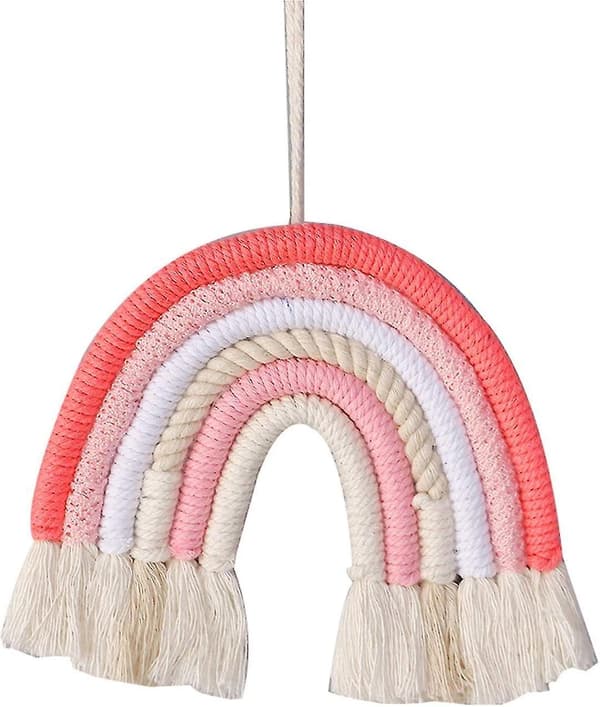 Vevd teppe for barnerom, regnbue rosa