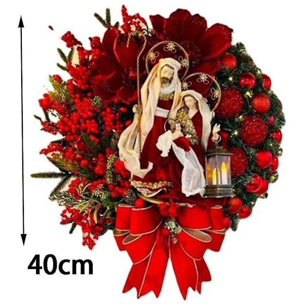 40cm Udendørs Julekrans Med Lys Batteridrevet