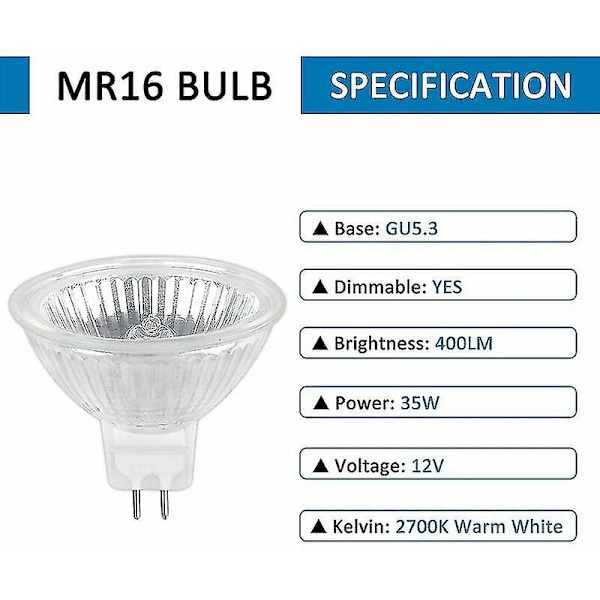 GU5.3 35W 12V Halogenpære, MR16 Halogen Spotpære, Pakke med 6