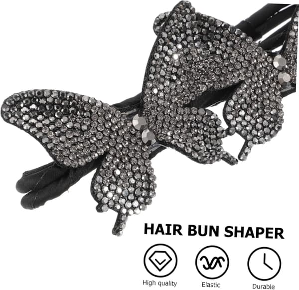 Sommerfugle Hårknold Maker Shaper Sæt 2 Stykker Sort Rhinestone Hår Donut Maker til Kvinder Piger DIY