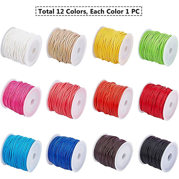 12 farver 10m/rulle Vokset tråd. 1,5 mm polyestersnor vævet reb til armbånd