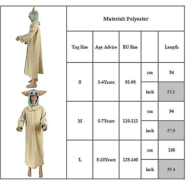 Star Wars Mandalorian Yoda Klær Barn Fancy Up Performance Kostyme 8-10 Years