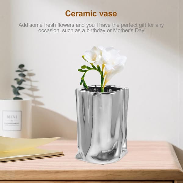 Modern keramisk rynkad vas silverfinish enkel bordsvas för blomsterarrangemang