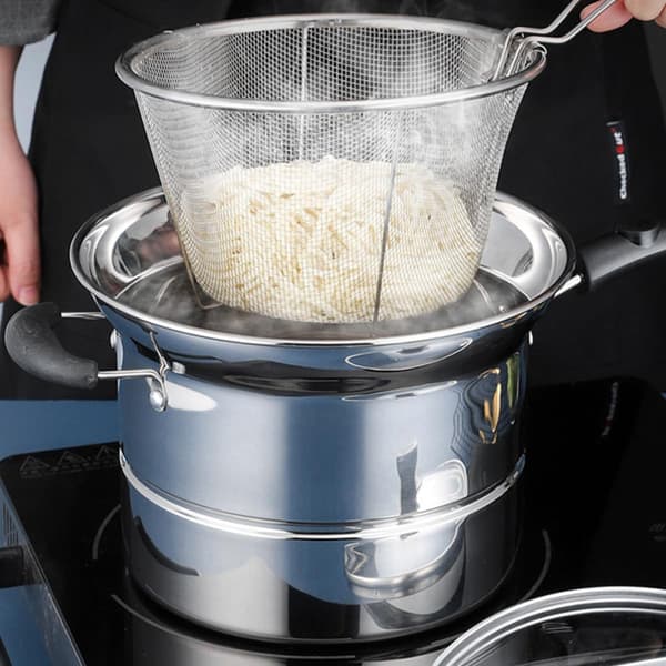 Multifunktionel rustfri stålgryde med låg og dampindsats, non-stick dobbeltlagsdesign