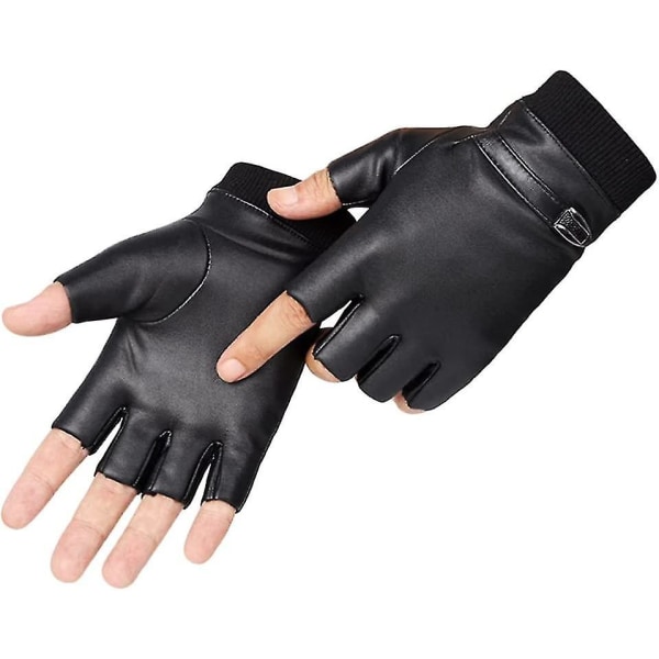 Læder sorte fingerløse handsker, motorcykelkørsel fingerløse læderhandsker