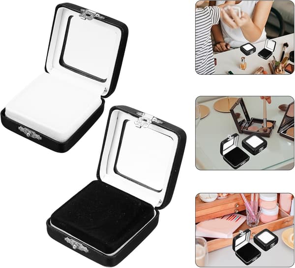 2 stk. Flip Top Display Box Smykkearrangør Firkantet Sort PU Læder Ring Etui Æske
