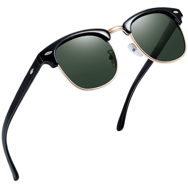 Halvrammede Polariserende Solbriller til Mænd - UV400 Beskyttelse Retro Halvrammede Solbriller Unisex Polariseret