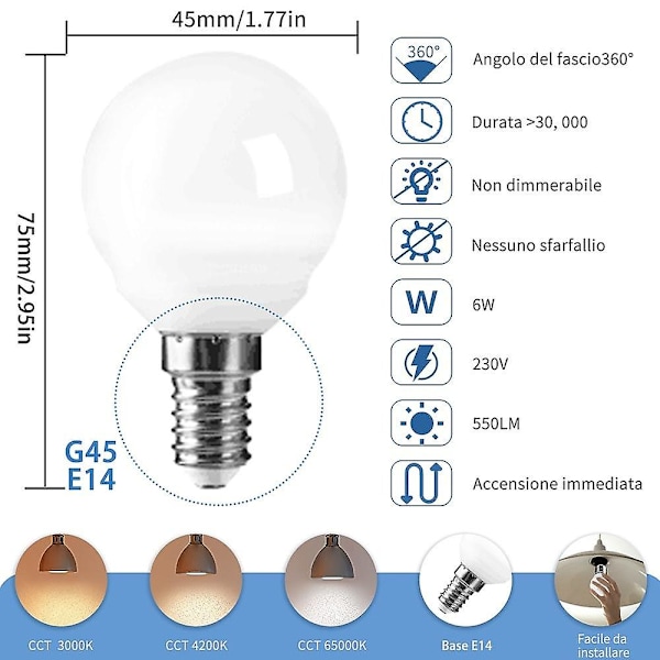 6-pack 6W LED-globbulbs E14 G45 20 LED SMD2835
