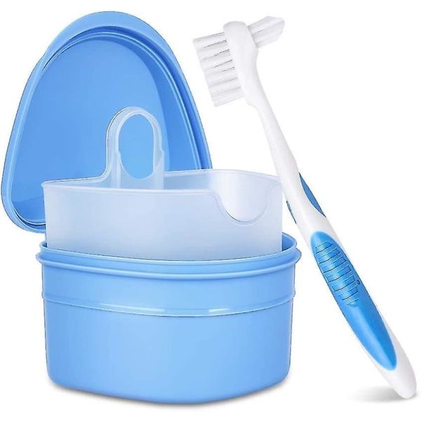 Hammasproteesin puhdistussarja Hammasproteesin puhdistuskasetti hammasproteesiharjalla1 Set-sininen