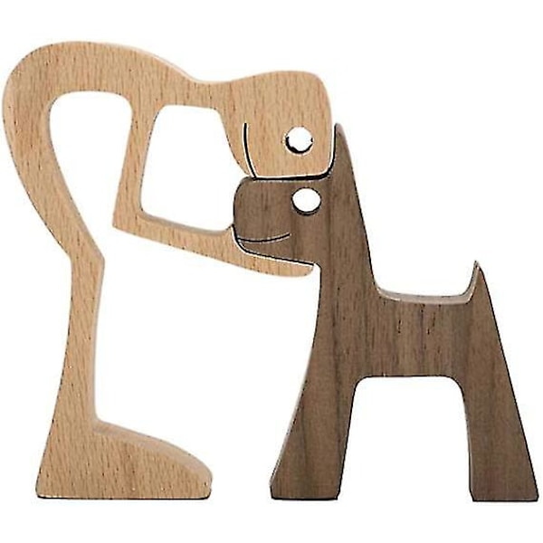 Träfigurer Skulptur Dekorationer Abstrakta Människor Med Hund