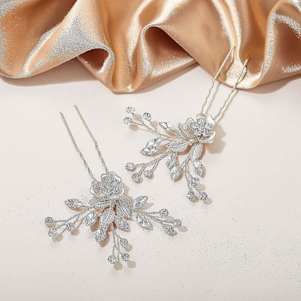 2 stk. Bryllupshårnåle Brud Rhinestone Bryllupshårtilbehør Hårstykker