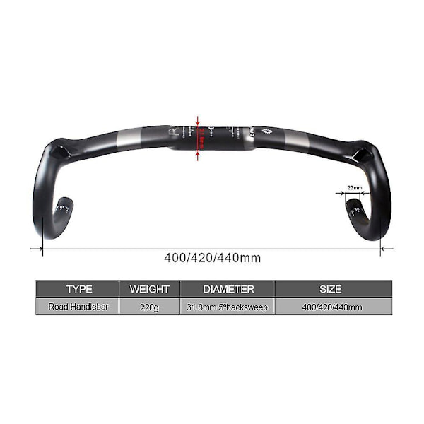 T700 Sykkel Karbon Racing Drop Bar Styre 400 420 440mm