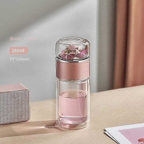 280ml Tevattenflaska i Högkvalitativt Borosilikatglas, Rosa