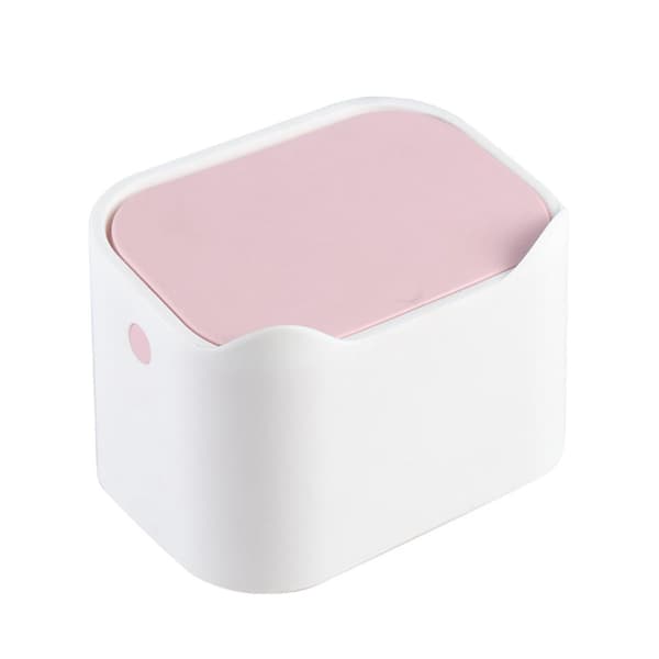 Skrivebordsøppelbøtte i plast, rosa multifunksjonell design, tildekket avfallsbeholder, stilig minibøtte