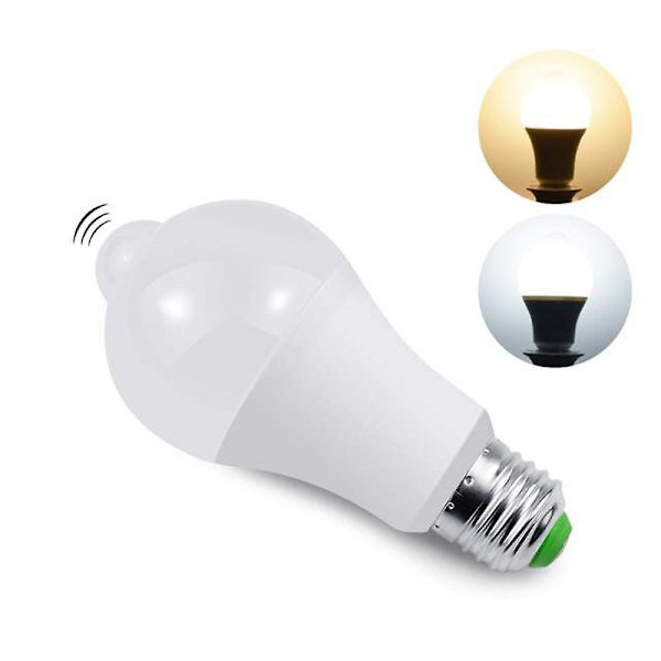 2-pack E27 Glödlampa 12W LED-lampa PIR Infraröd Rörelsesensor Automatisk Energibesparande Lampa Dekorativ Glödlampa Nattlampa (3500K)