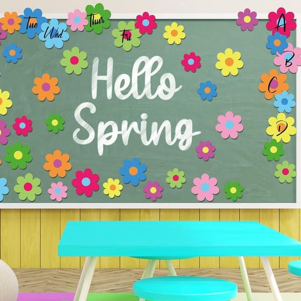 Färgglada blomutskärningar för klassrumsväggdekor, 8 cm 15 cm pappersblommor