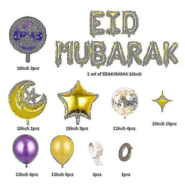 Ramadan Eid Ballongsett - Eid Mubarak Islamsk Tema Festdekorasjon Golden