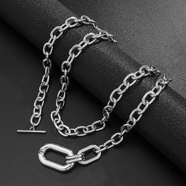 Lagdelt Chunky Halskjede For Kvinner Kubansk Kjede Karabinkjede Punk Statement Halskjede Chunky Choker Halskjede Smykker For Tenåringsjenter