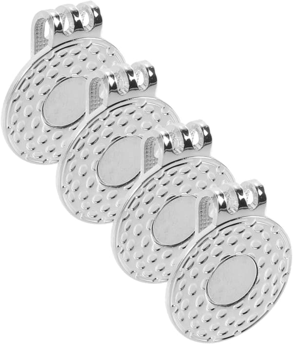 4 stk sølv 25 mm golfballmarkører med golfhatteklips med doble hull, bærbart tilbehør