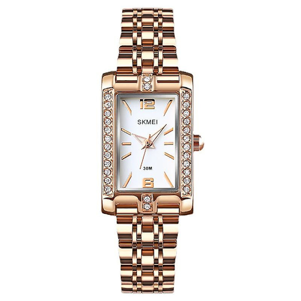 Personalisert All-match Rose Gold Diamant Kvinners Student Liten Kvadratisk Stålbelte Kvartsklokke Brown-belt