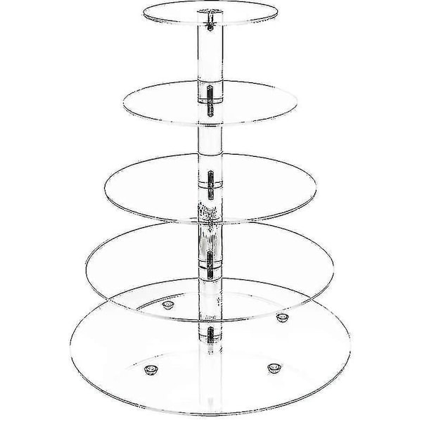Akryl Kage Stativ 5-lags Display Tower Træ Til Stablet Serveringsbakke Til Fest Bryllup Kage Dessert Klar Rund