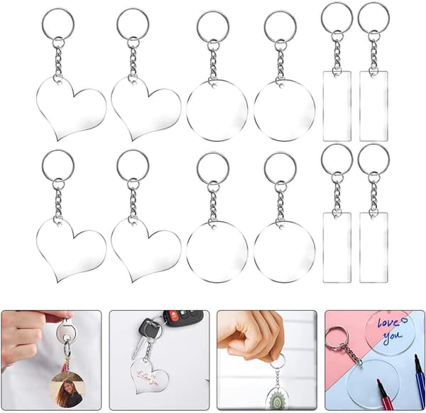 24 st akrylnyckelringämnen för DIY sublimeringsnyckelringstillverkning