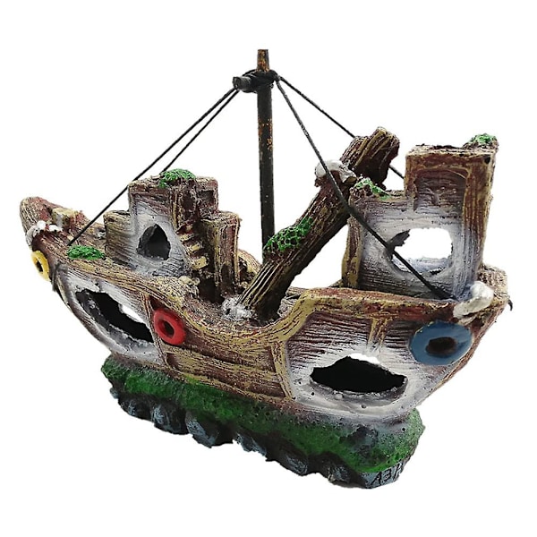 Akvariumdekorasjoner, 21 cm lang piratskip i kunstig polyresin