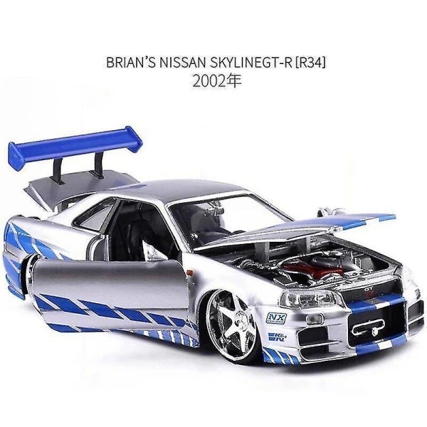 Ny 1:24 Nissan Gtr R34 Skyline Ares Leketøy Legering Bil Diecasts Leketøy Kjøretøy Bilmodell Miniatyrskalamodell Billeker for barn Blue