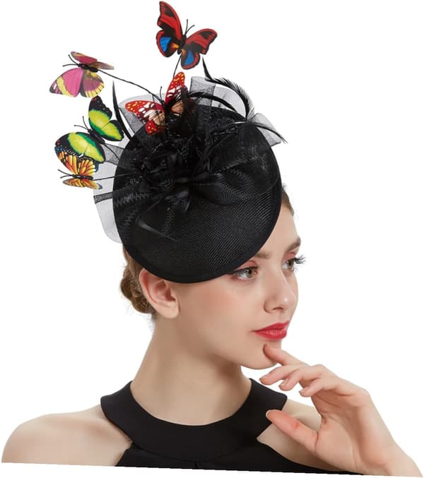 Sort sommerfugl fascinator til kvinder ABS og polyesternetmateriale