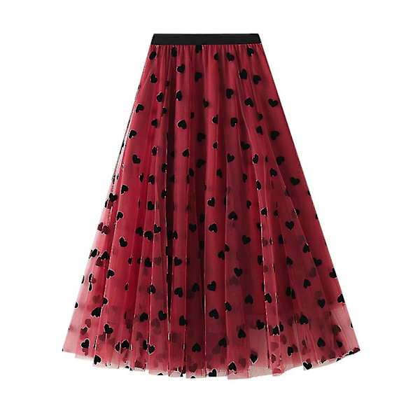 Kesämekko Naisille Pitkä Vintage Tulle Tutu Hame Rakkaus Flocking Korkea Vyötärö Mesh Pliseerattu A-Linjan Swing Hame