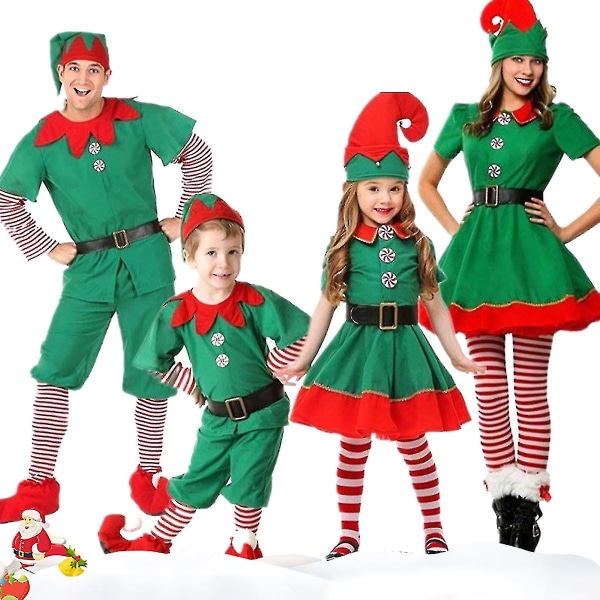 Matchande Barn Vuxen Pappa Mamma Pojkar Flickor Elf Fancy Outfit Xmas Kostym Set 170cm Men