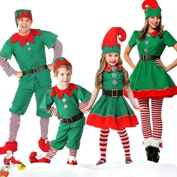 Matchande Barn Vuxen Pappa Mamma Pojkar Flickor Elf Fancy Outfit Xmas Kostym Set 8-9 Years Men