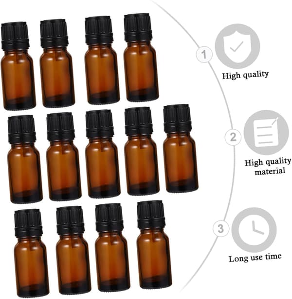 Eteriska oljeflaskor bärnstensfärgat glas 24 st 10 ml påfyllningsbara resebehållare läckagesäkra för aromaterapi och smink
