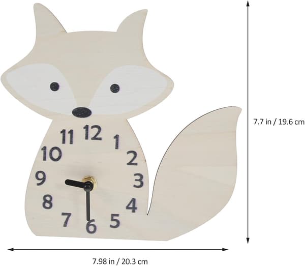 Väggklocka i trä Tyst väggklocka Rävformad Söt design Khakifärgad Trämaterial Lätt att installera