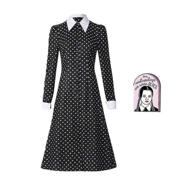 Wednesday Addams Kostymset - Kortärmad Klänningar, Brosch, Outfit för Kvinnor, Rollspel M Dress 2
