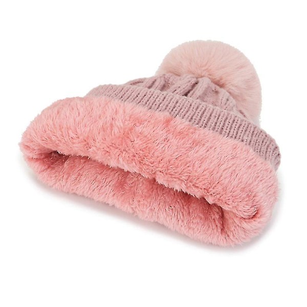 Damer Kabelstrikket Vintervarm Hjelmhue Strikket Termisk Pom Pom Beanie Hat 1stk Pink