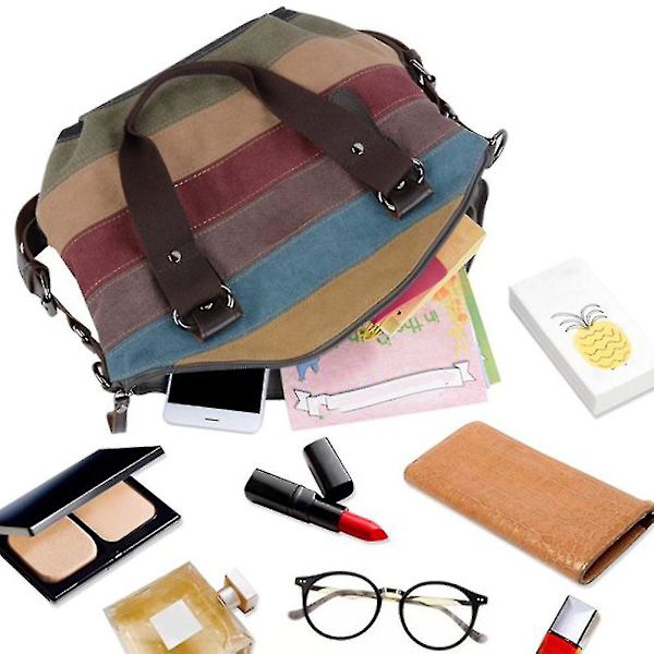 Damen Canvas Tote Crossbody Veske Multifarget Stripe Hverdags Skulderveske