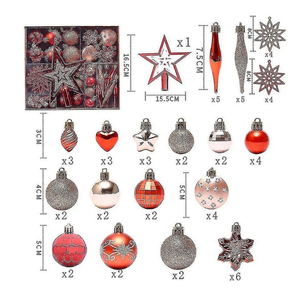 58 juletræshængere Farverige brudsikre julekugler Stjernebøjler(bronze) Bd-yuhao