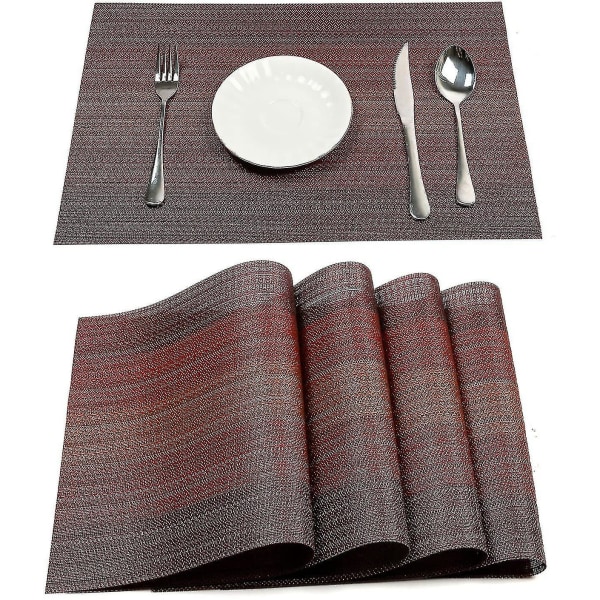 Dekkesett for spisebord Plastvevd vinyl bordmatter Tørk av Sklisikre varmebestandige vaskbare kjøkkenbordmatter (a-rød, 6) (shikai)-yuhao