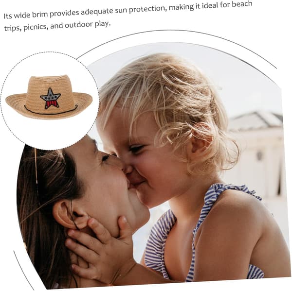 Barn Stråhette Solhatt Sommerhatter for Jenter Bred Brem Khaki Motedesign Enkel å Pakke Solbeskyttelse