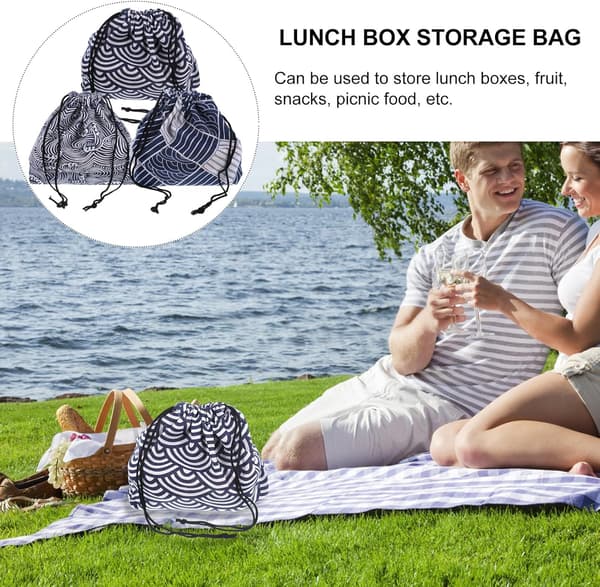 3 stk. madkassepose med snøre, genanvendelig madpose, japansk stil, blød isoleret mulepose i polyester