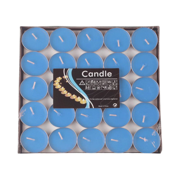 50 stk Mini Teelys - Varighet 1,5 timer - Perfekt for bursdag, påske, dating Blue