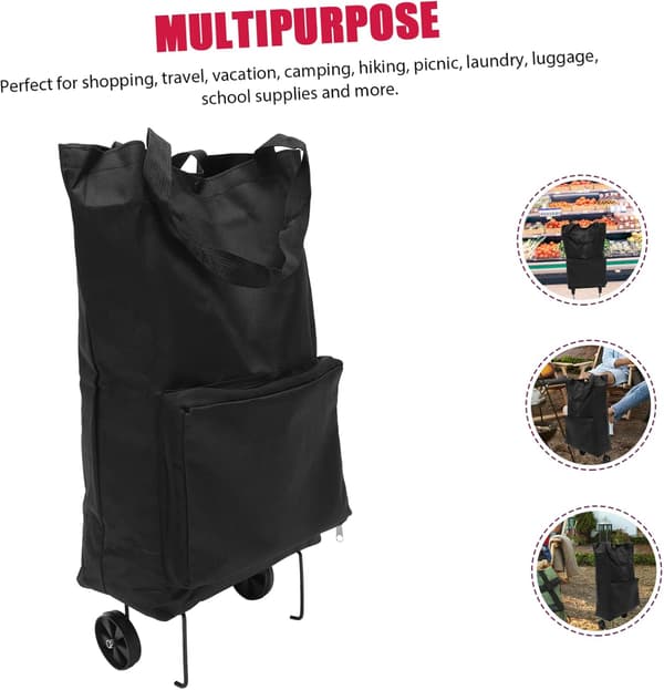 Sammenleggbar trillebag, sammenleggbar handlepose med hjul, sammenleggbar