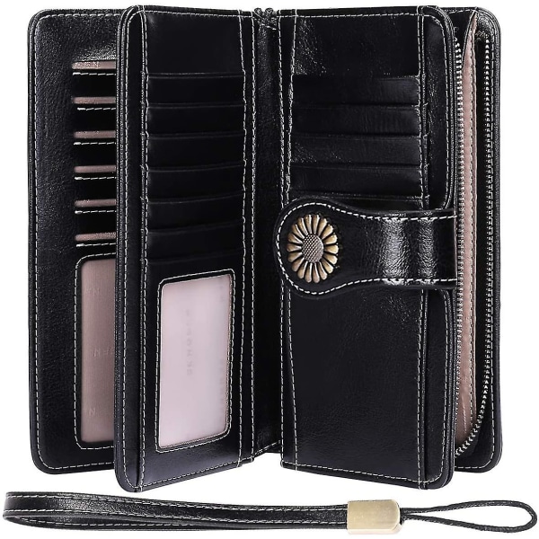 Lommebokskinn for kvinner med mobillomme og glidelås, svart