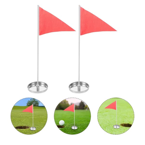 4 stk. golfputtehullkoppsett med 10 cm kopper i rustfritt stål og flaggstang
