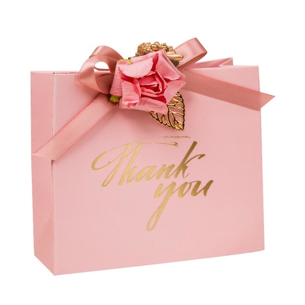50-pack tack presentpåse, presentpåse för festfavorit med guldbågeband, rosa mönstrad presentpåse av papper Bulk Baby Bebisfest Företagsfest